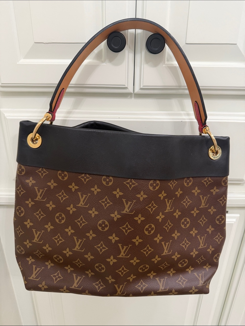 Tuileries Hobo Monogram Canvas Shoulder Bag with Black Trim and Red Accents - Picture 3 of 8